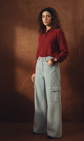 MAROON BUTTON DOWN SHIRT WITH ICEBLUE CARGO JEANS
