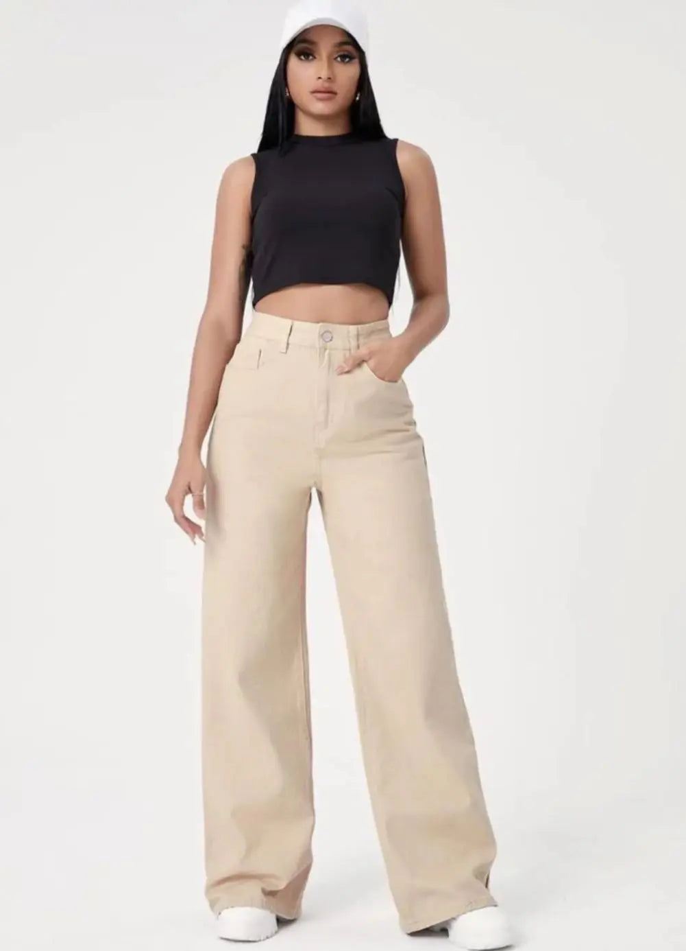 Beige Wide-Leg Trouser Set