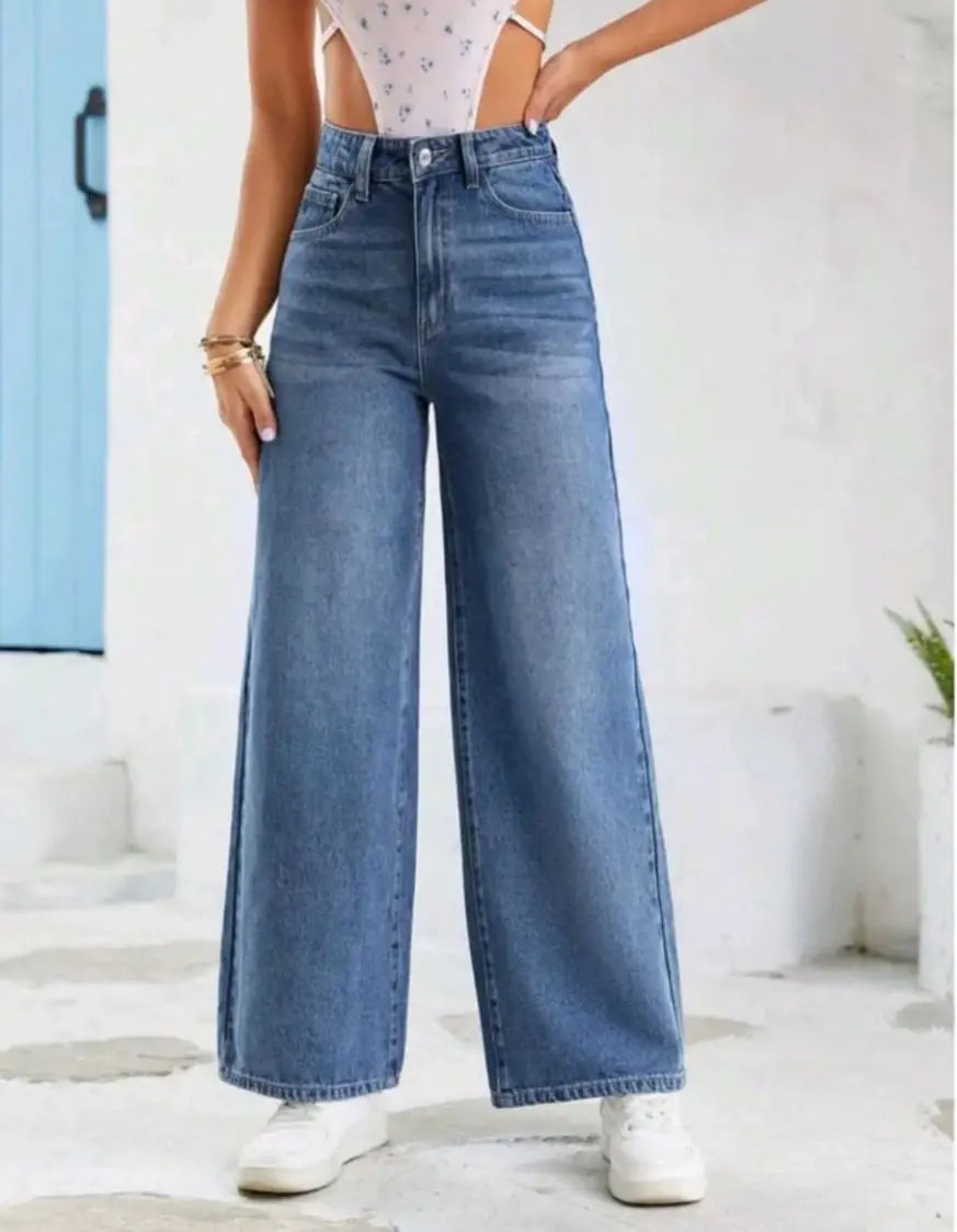 Classic Blue Wide-Leg Denim Jeans