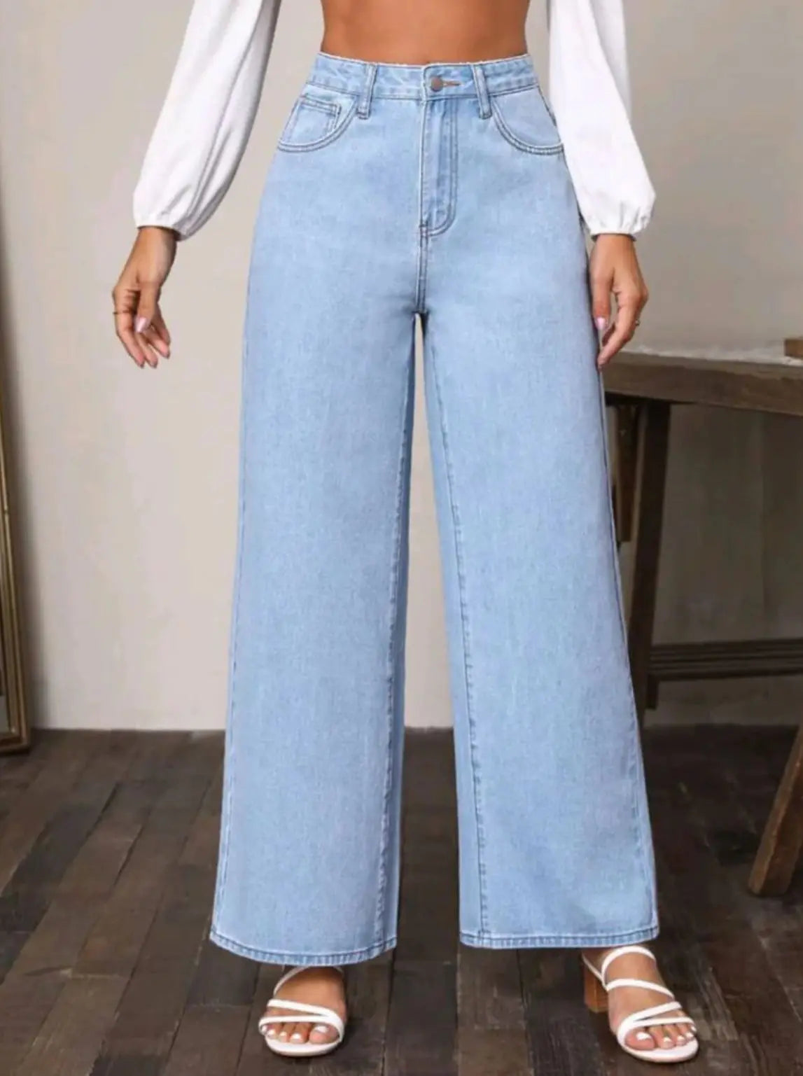 Light Blue Wide-Leg Denim Jeans