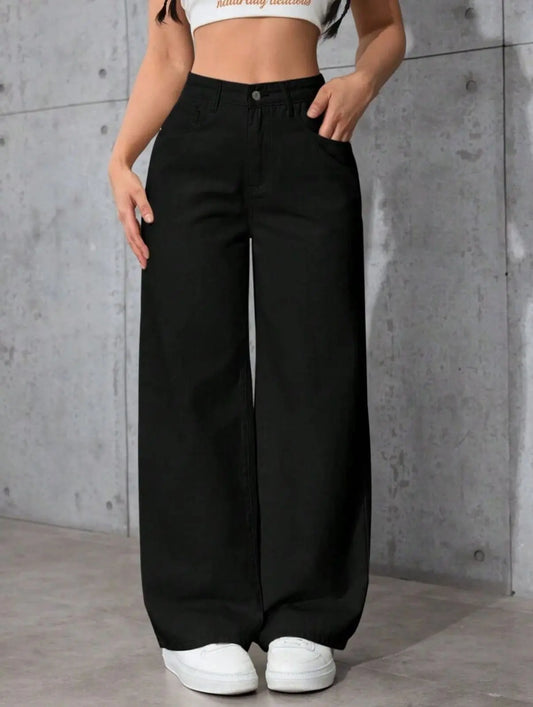 Black Utility Wide-Leg Jeans