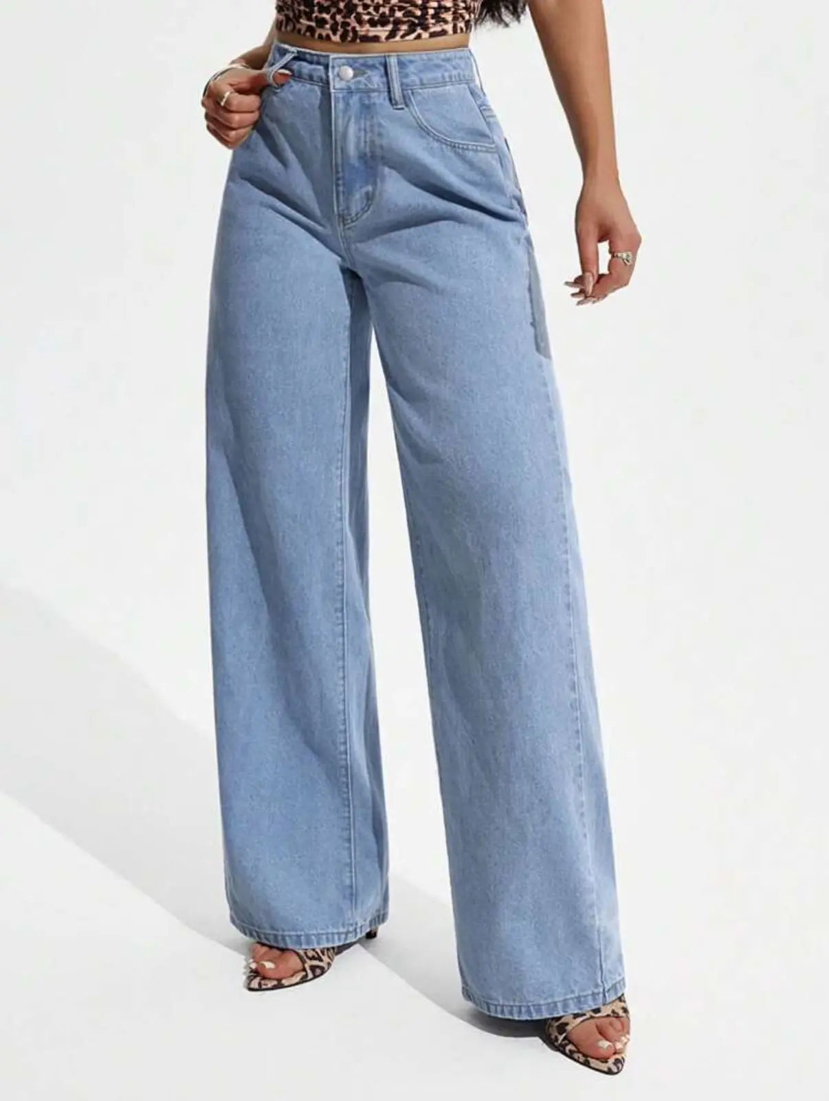 Wide-leg Denim Jeans-Classic  Blue