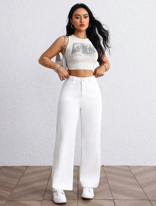 White Minimalist Wide-Leg Jeans