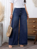 Dark Mid Blue Casual Wide-Leg Jeans