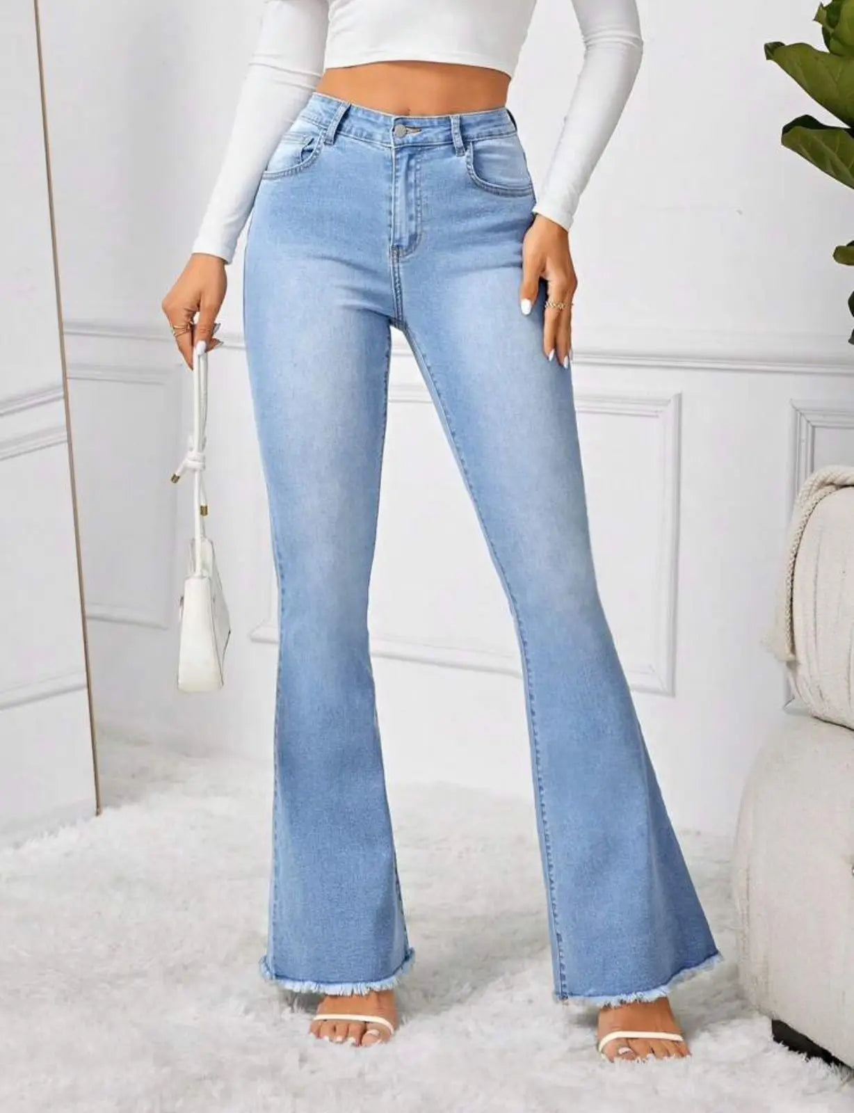 Bell Bottom Denim Jeans-Light Blue