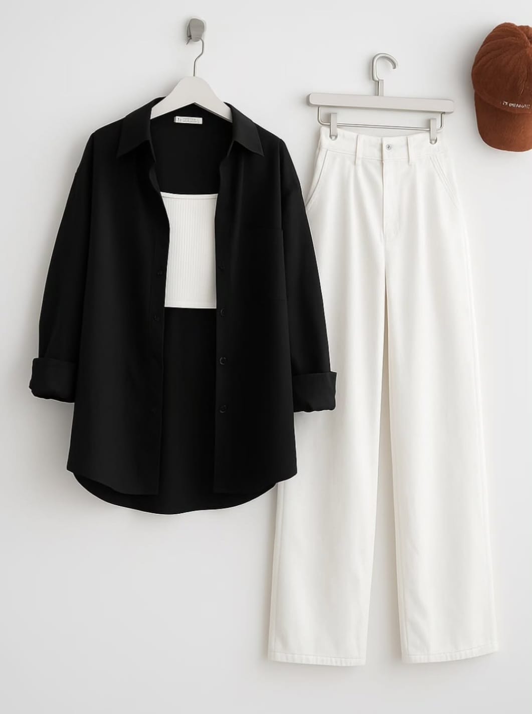 BUTTON DOWN SHIRT WITH WIDE LEG JEANS