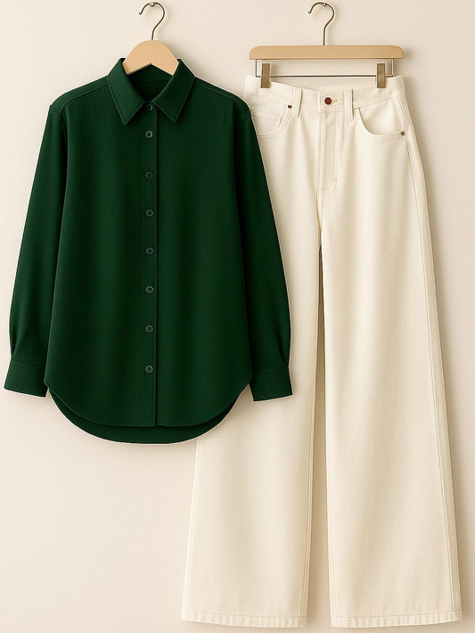 BUTTON DOWN SHIRT WITH WIDE LEG JEANS