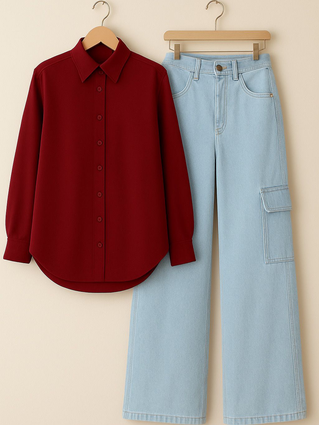 BUTTON DOWN SHIRT WITH CARGO JEANS