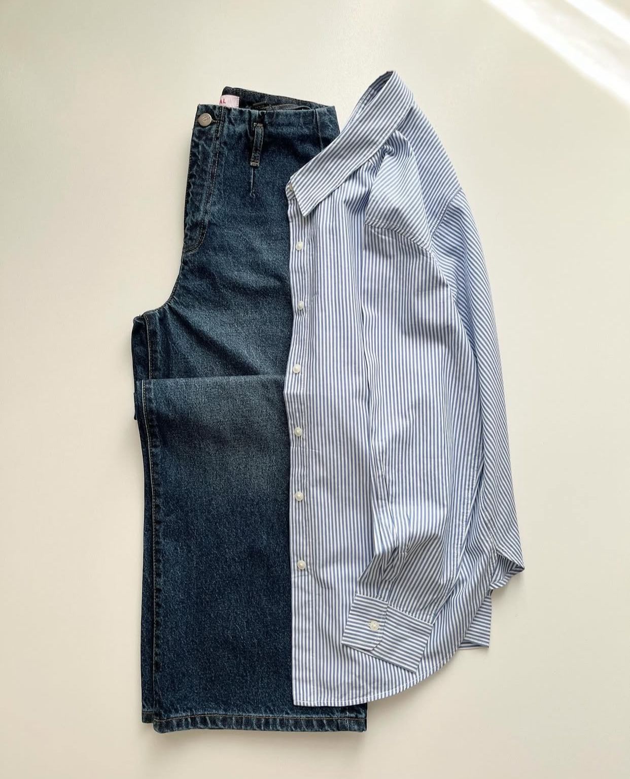 Striped Button Down Shirt With Wide Leg Jeans