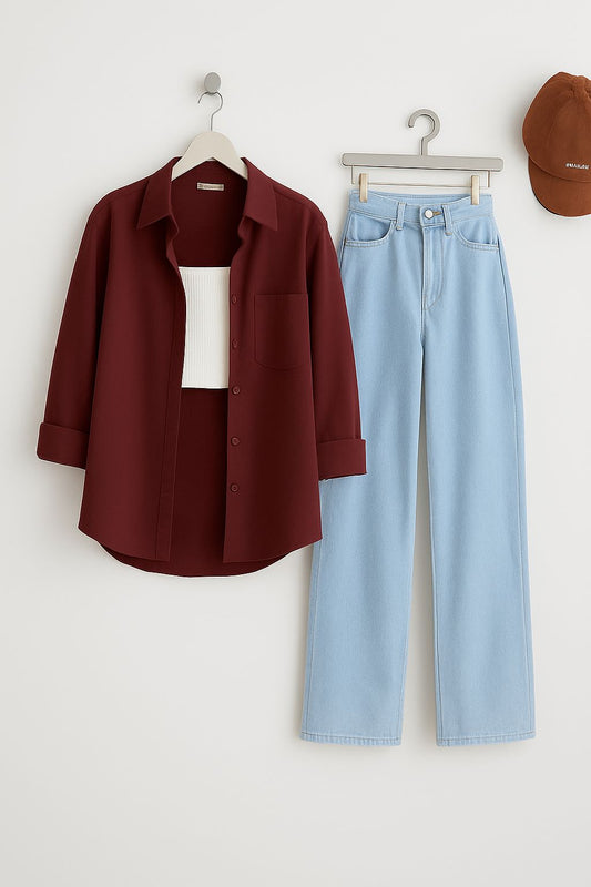 SHIRT WITH WIDE LEG JEANS