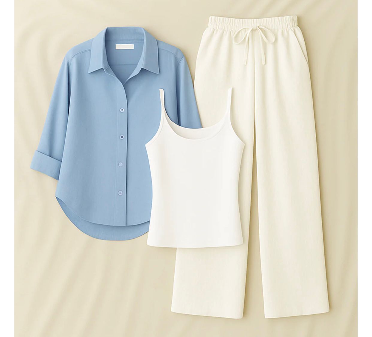 Sky Blue Button Down Shirt With Inner & White Flapper Trouser