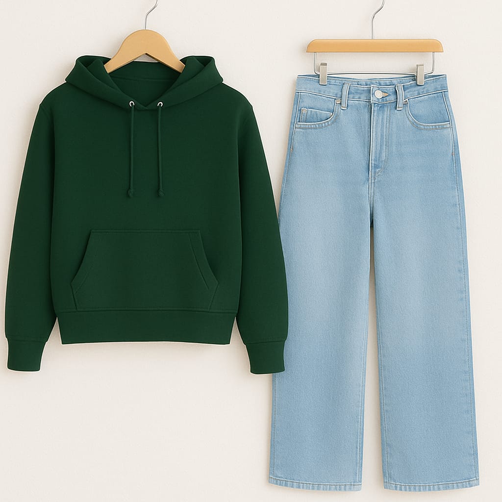 HOODIE WITH ICEBLUE WIDE LEG JEANS