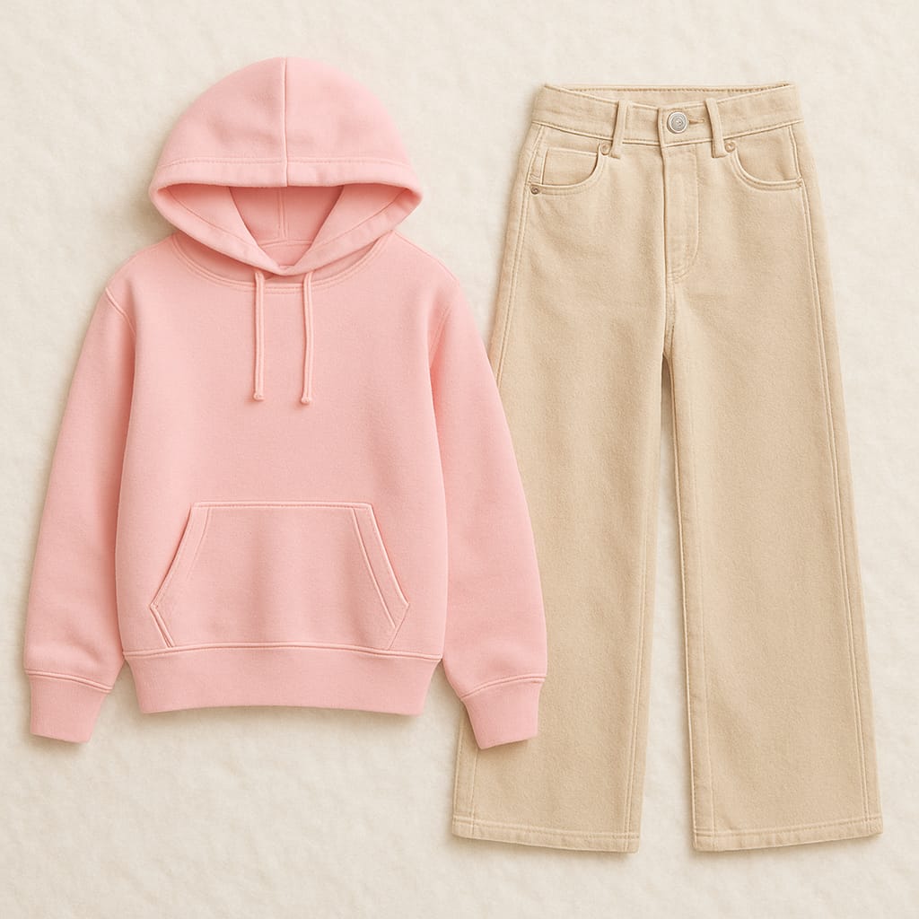 Hoodie with Beige Wide Leg Jeans