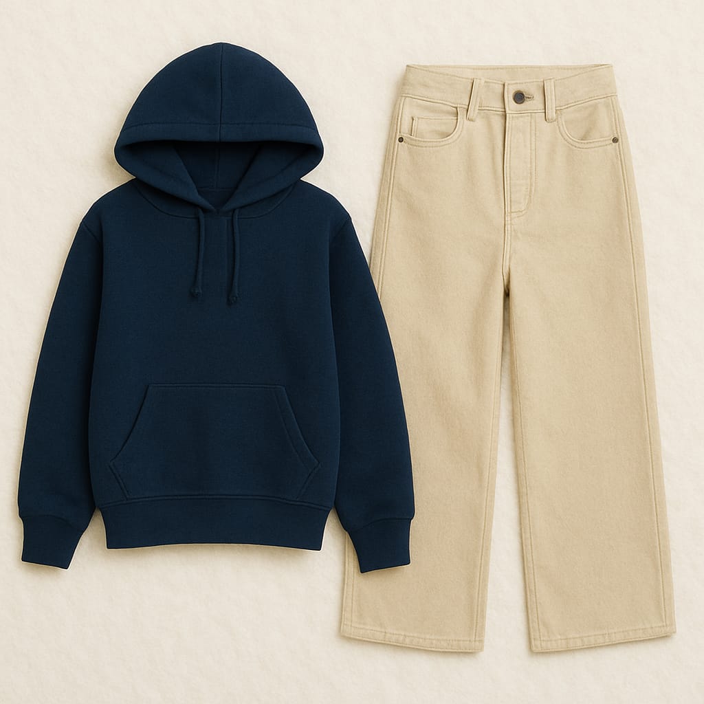 Hoodie with Beige Wide Leg Jeans