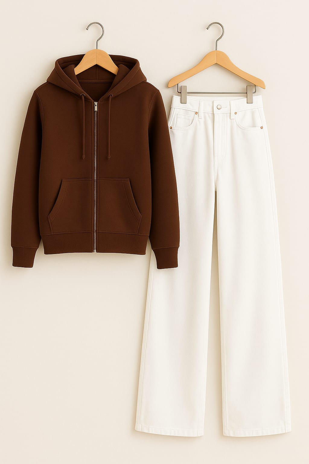 Zipper Hoodie With White Wide Leg Jeans