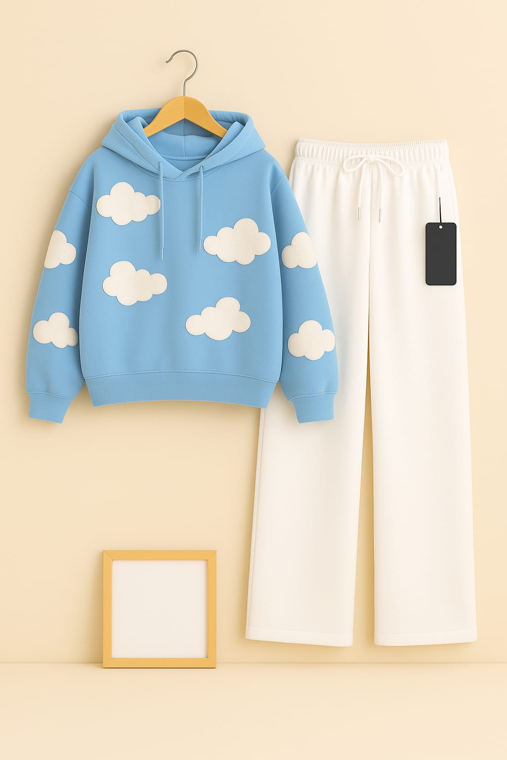 Skyblue hoodie with white flapper trouser