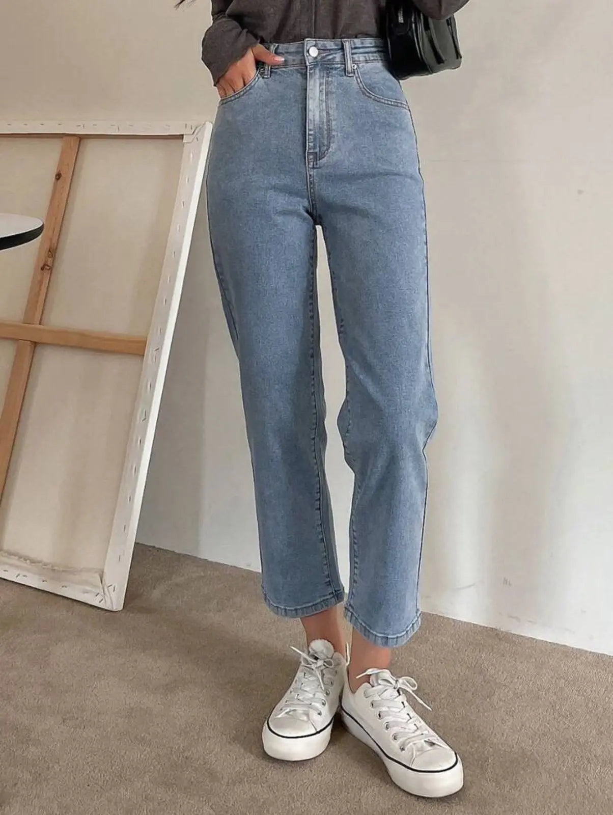 Straight-Leg Light Blue Denim Jeans