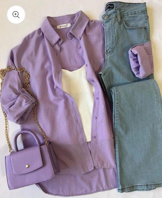 BUTTON DOWN SHIRT WITH WIDE LEG JEANS