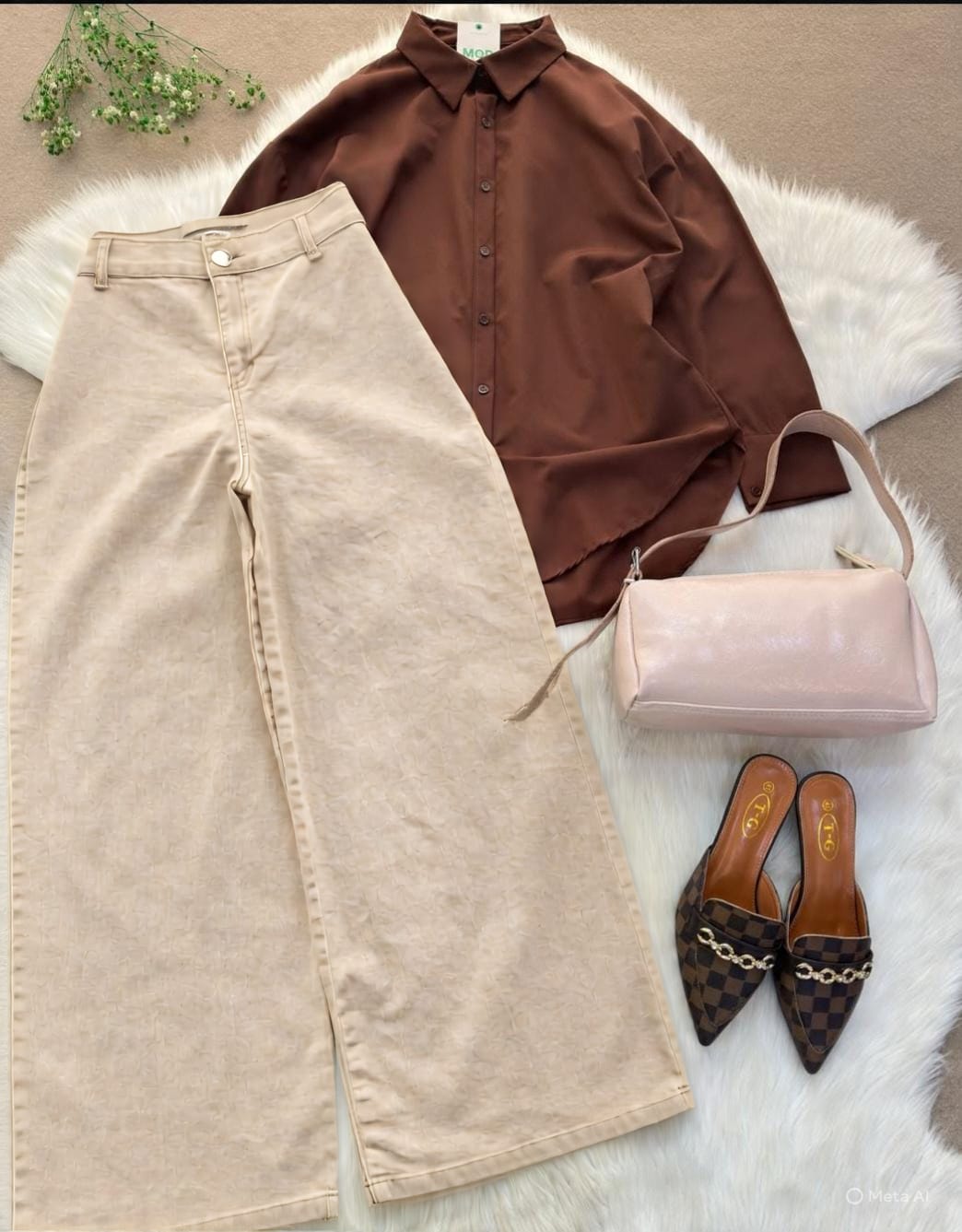 BUTTON DOWN SHIRT WITH WIDE LEG JEANS