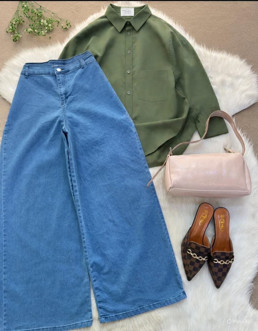 BUTTON DOWN SHIRT WITH WIDE LEG JEANS