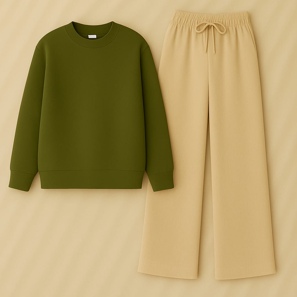 Khakhi Green Sweatshirt With Beige Flapper