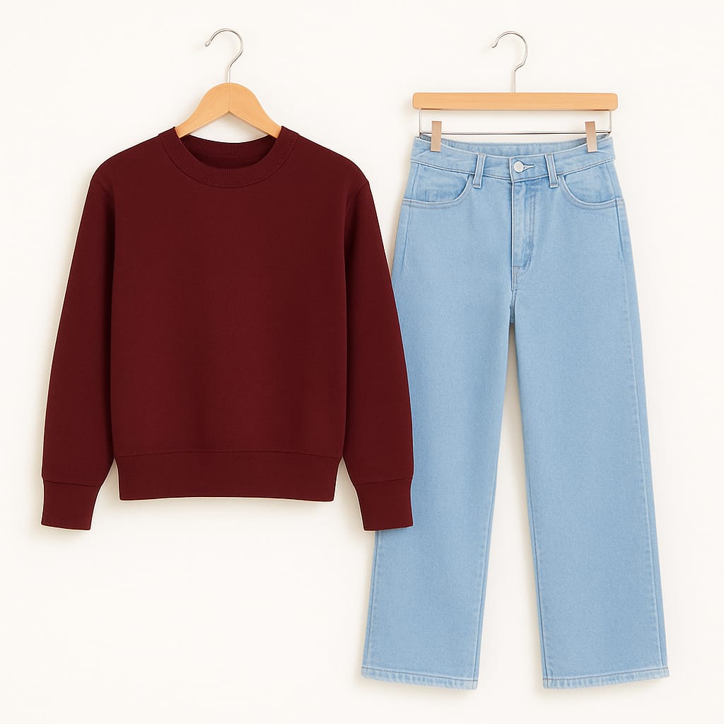 Sweatshirt With Ice Blue Wide Leg Jeans