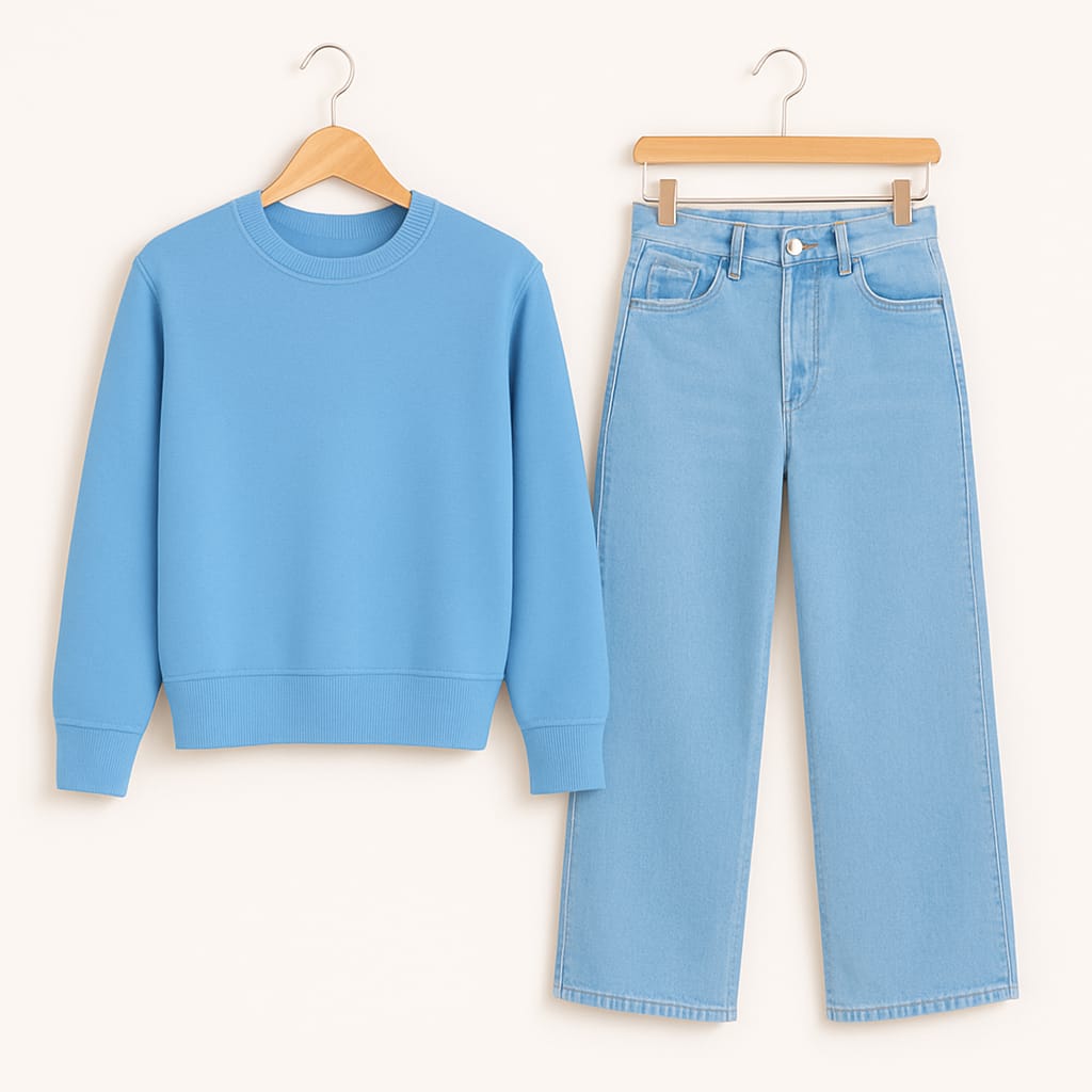 Sweatshirt With Ice Blue Wide Leg Jeans