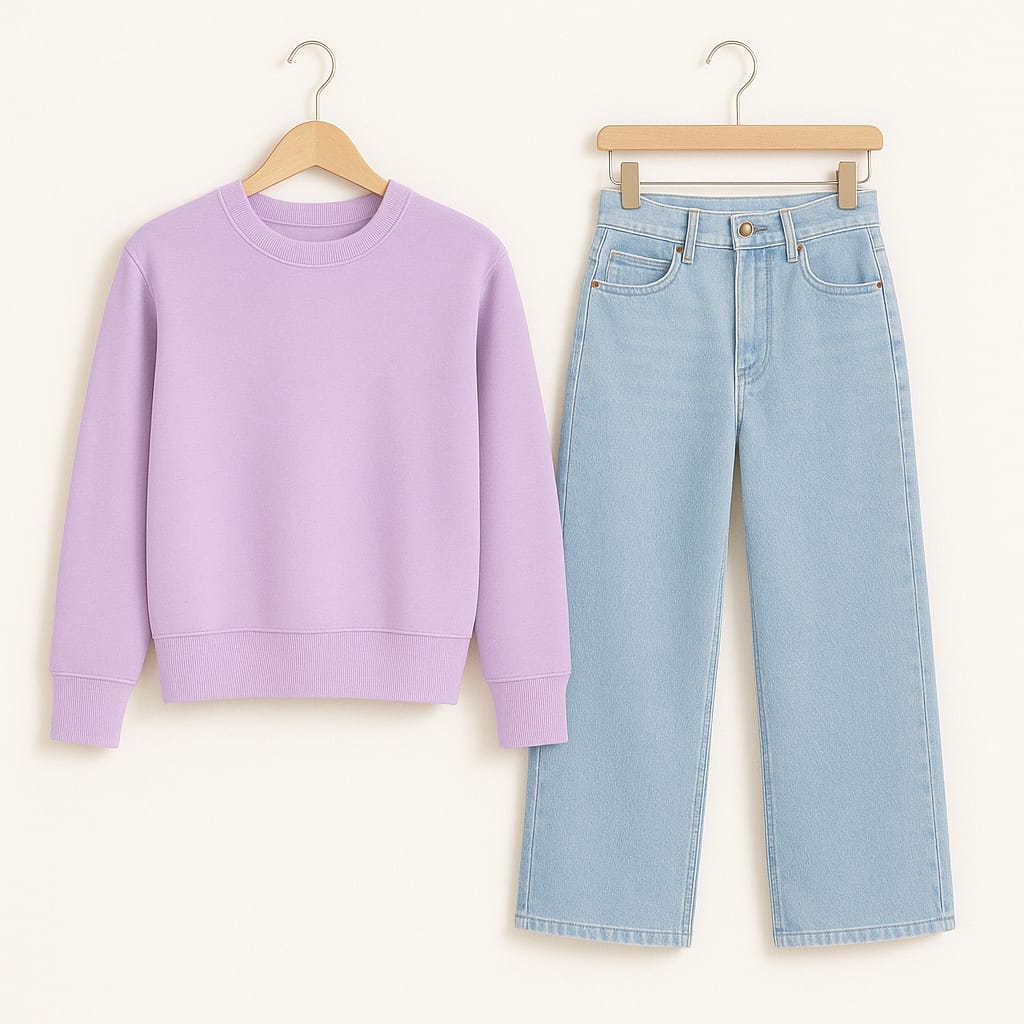 Sweatshirt With Ice Blue Wide Leg Jeans