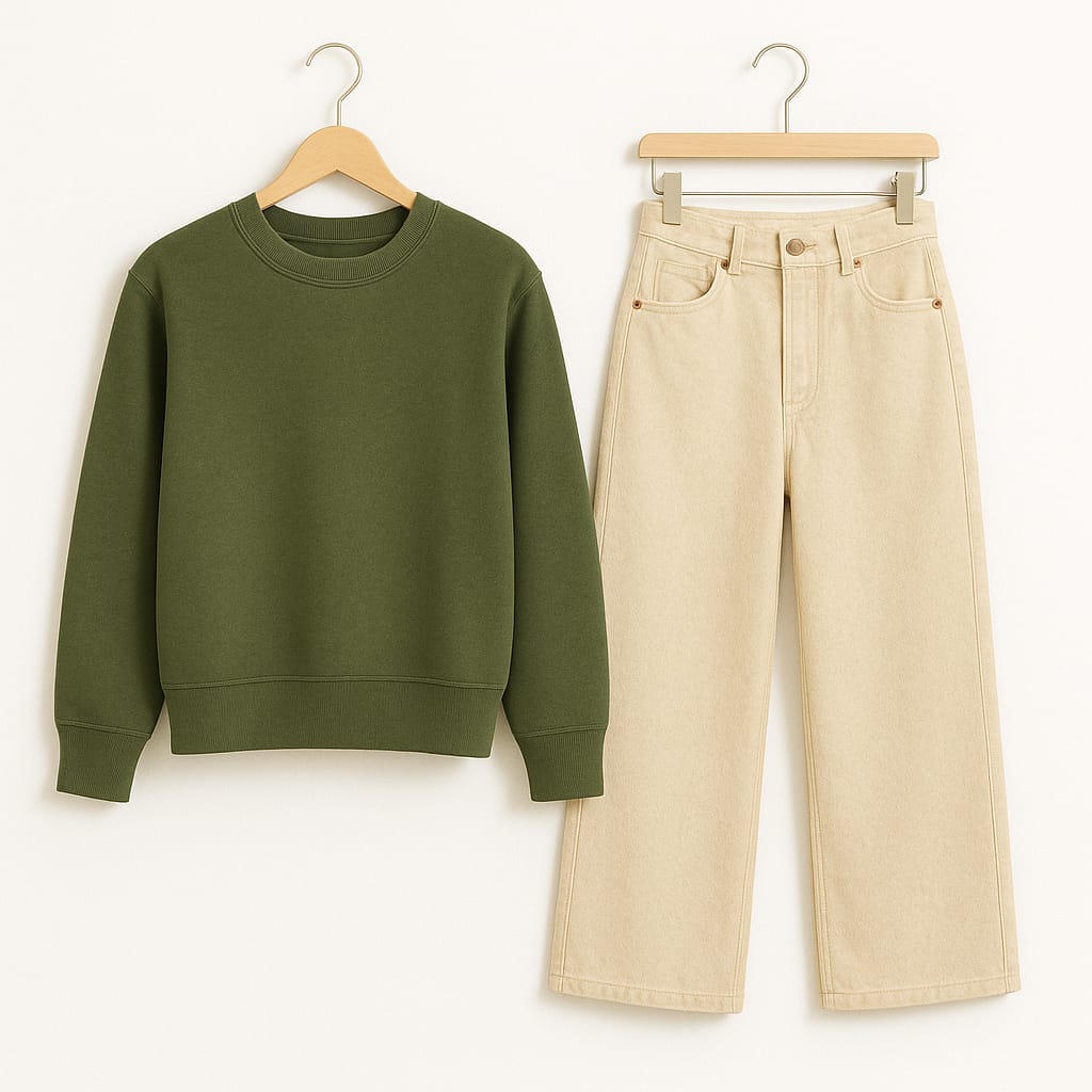 Sweatshirt With Beige Wide Leg Jeans