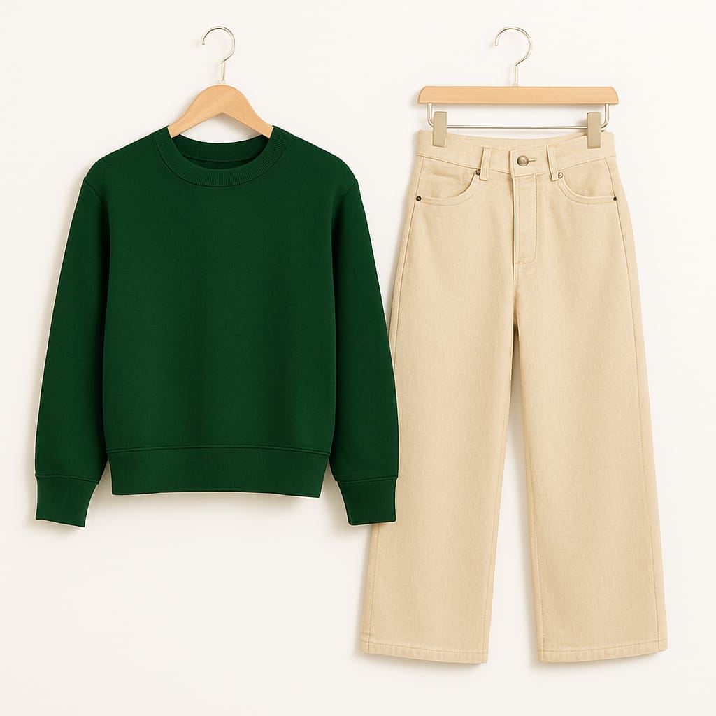 Sweatshirt With Beige Wide Leg Jeans