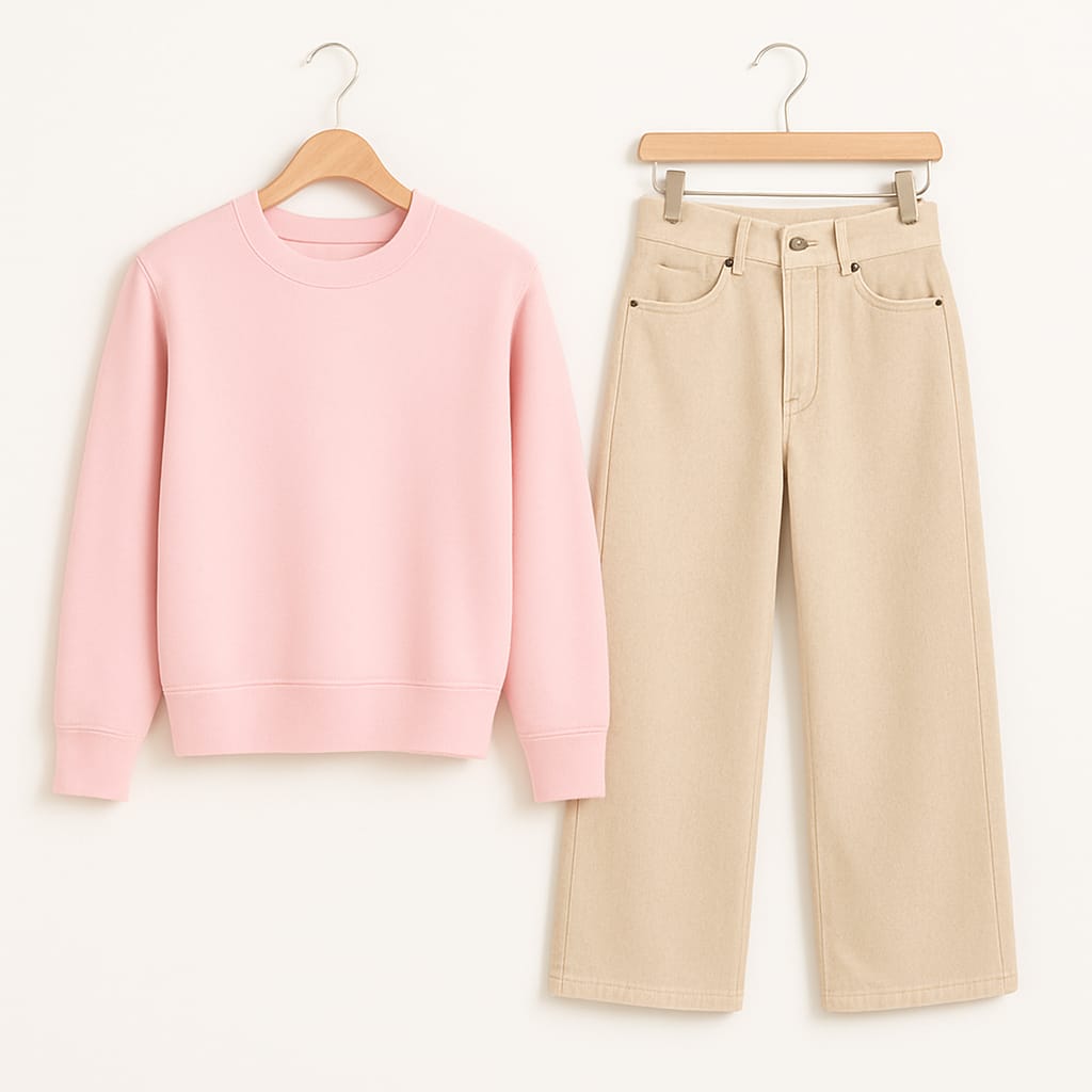 Sweatshirt With Beige Wide Leg Jeans