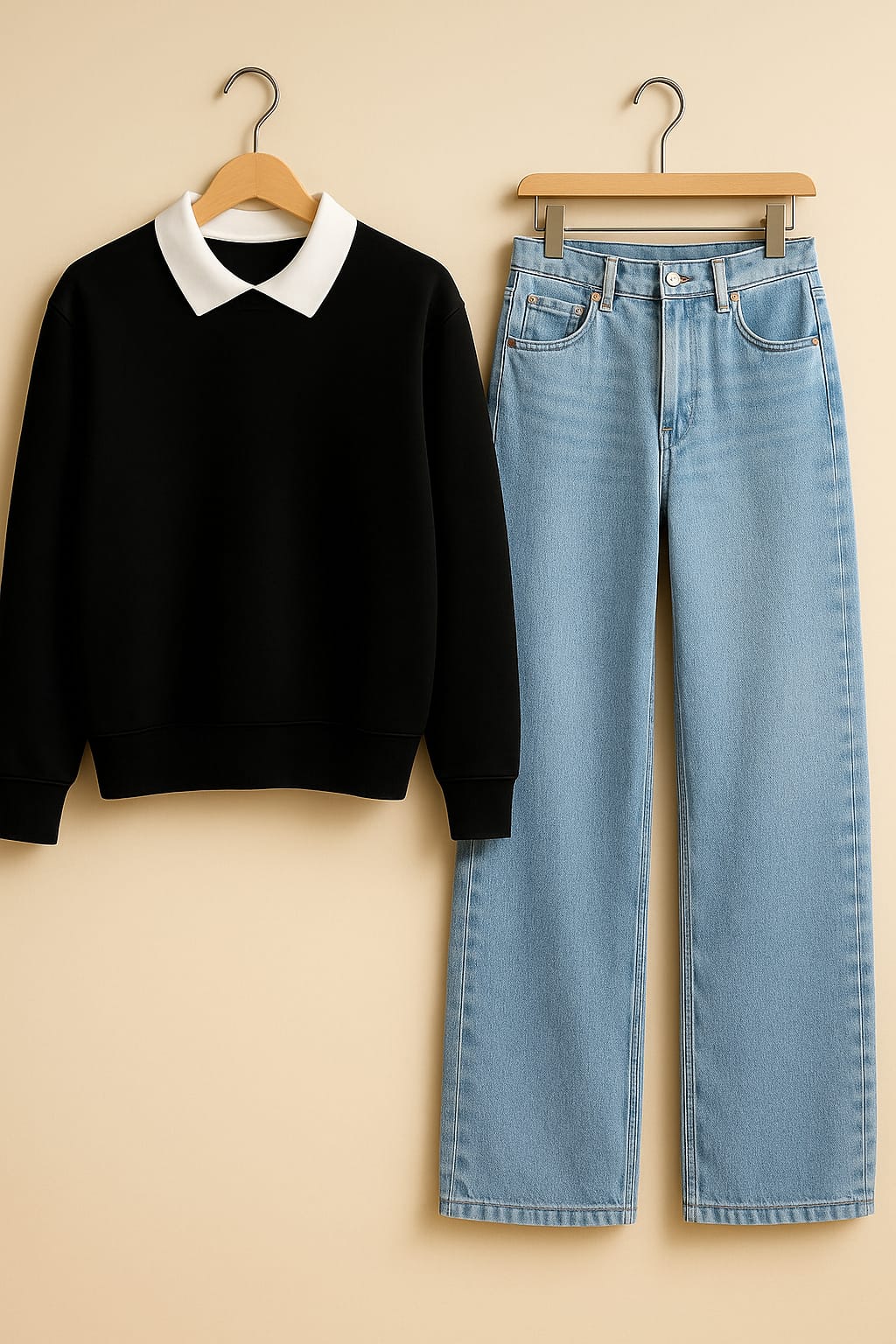 Collared Sweatshirt With IceBlue Wide Leg Jeans