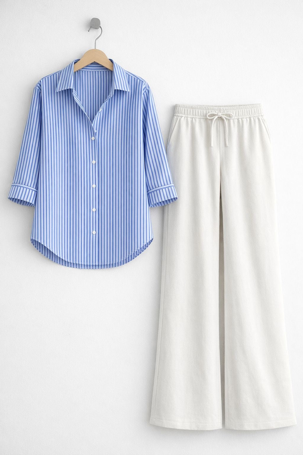 Blue Lining Button Down With White Flapper Trouser